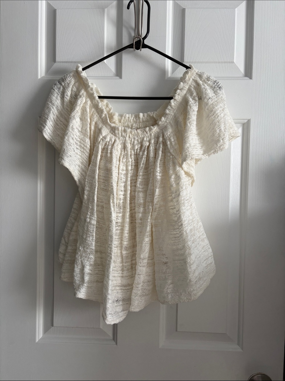 Free People Thrills and Frills Cropped Boho Off Shoulder Crochet Blouse Size M - Picture 4 of 7